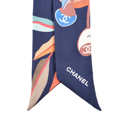 Chanel Silk Leaves Slim Bandeau Scarf Navy 2 of 3