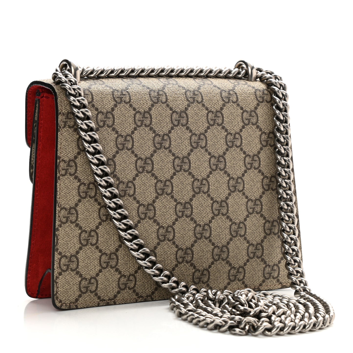GG Supreme Monogram Suede Mini Dionysus Shoulder Bag Beige Ebony Vulcanic Red