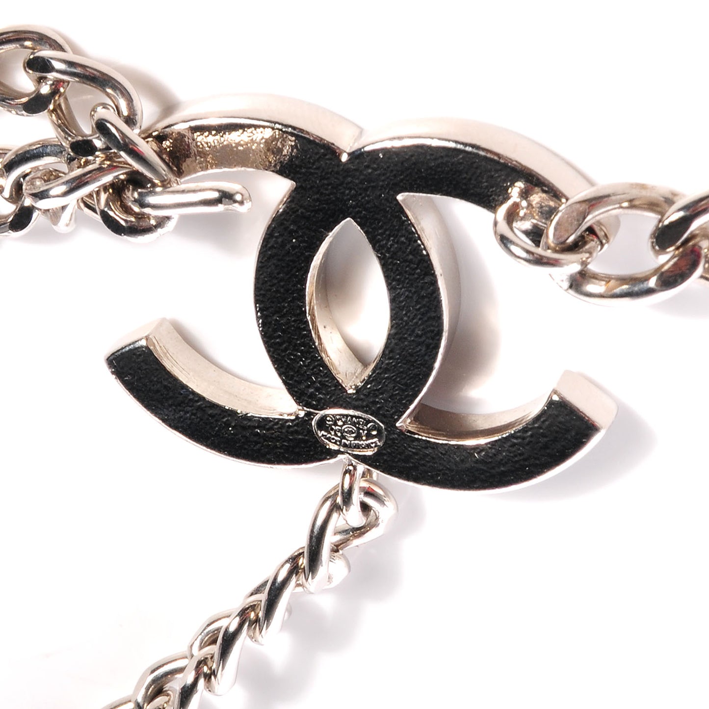 Enamel CC Chain Belt Silver Black