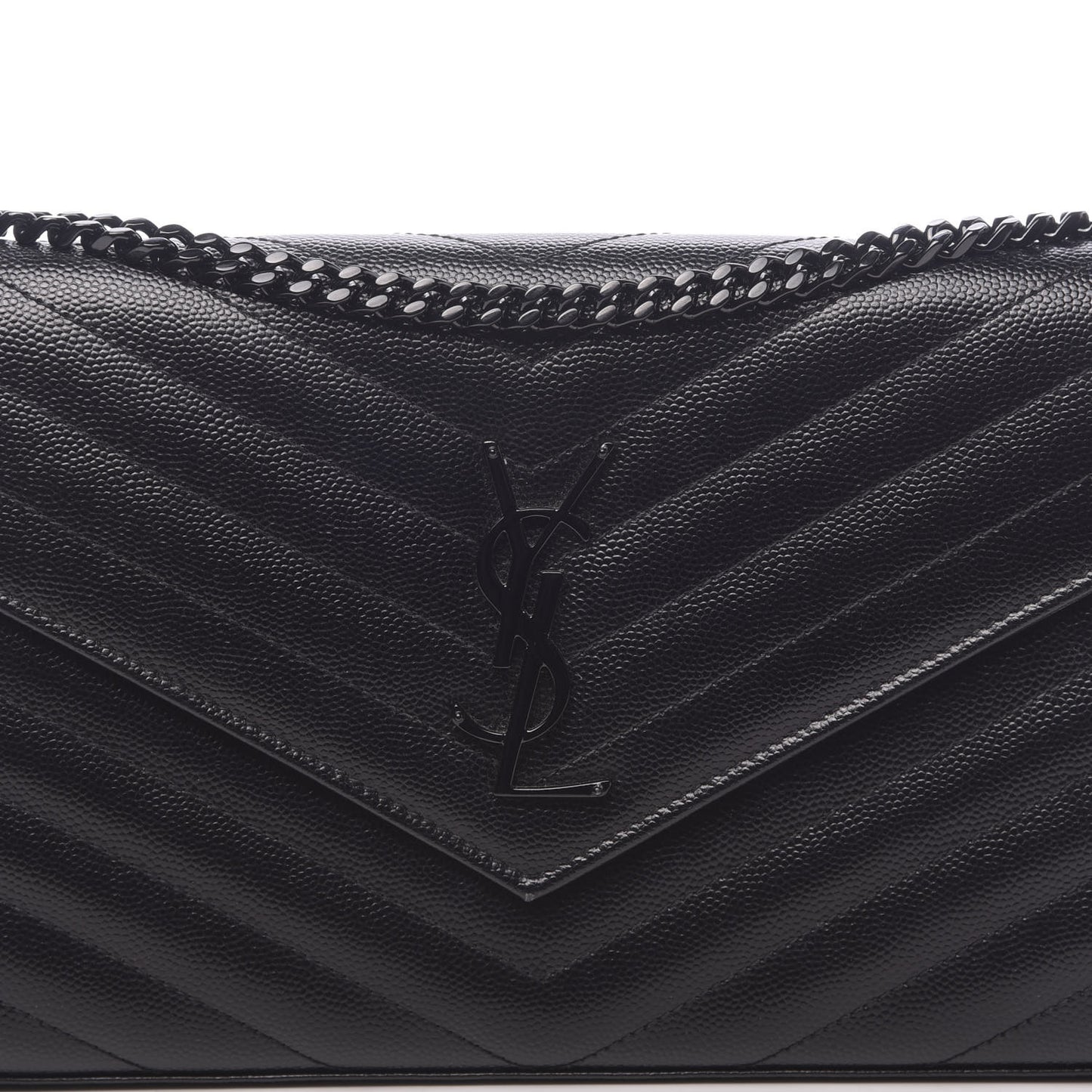 Grain De Poudre Matelasse Chevron Monogram Chain Wallet Black