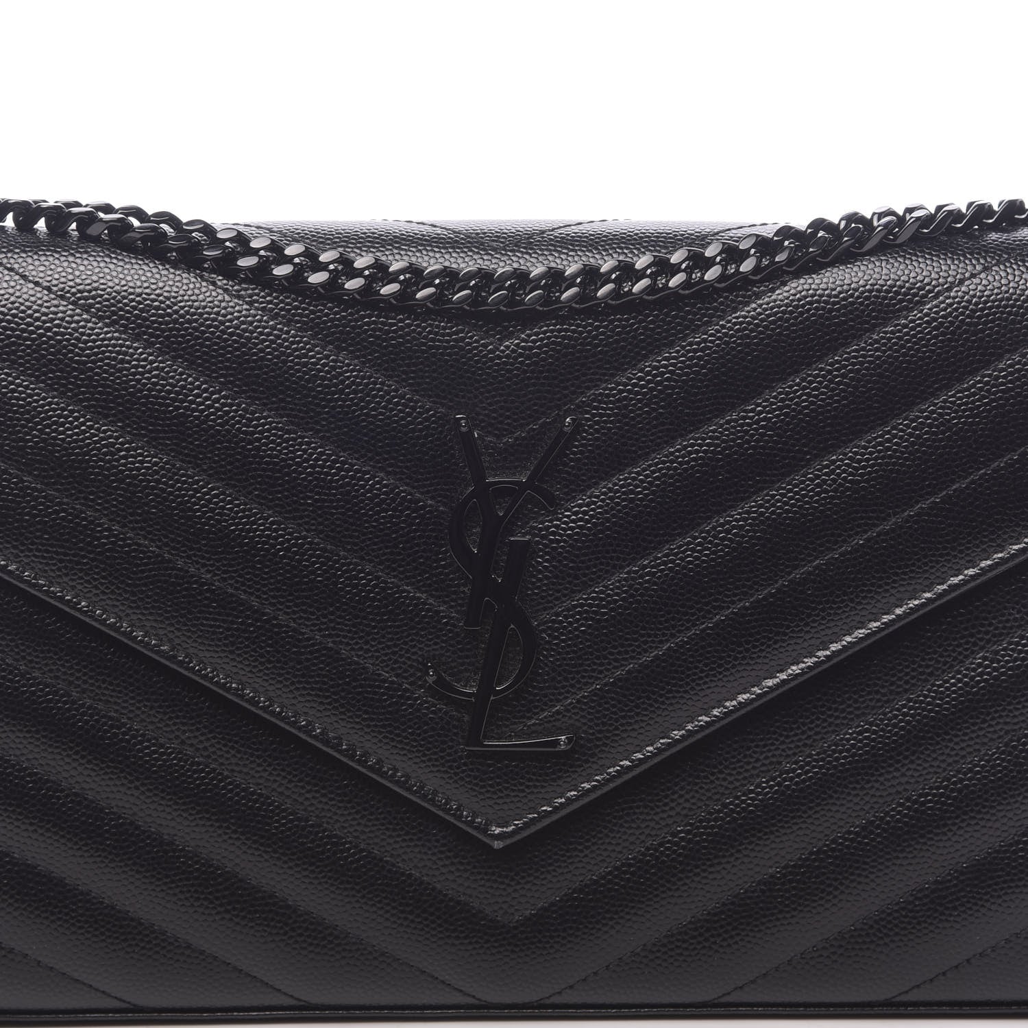 Saint Laurent Grain De Poudre Matelasse Chevron Monogram Chain Wallet Black 10 of 10