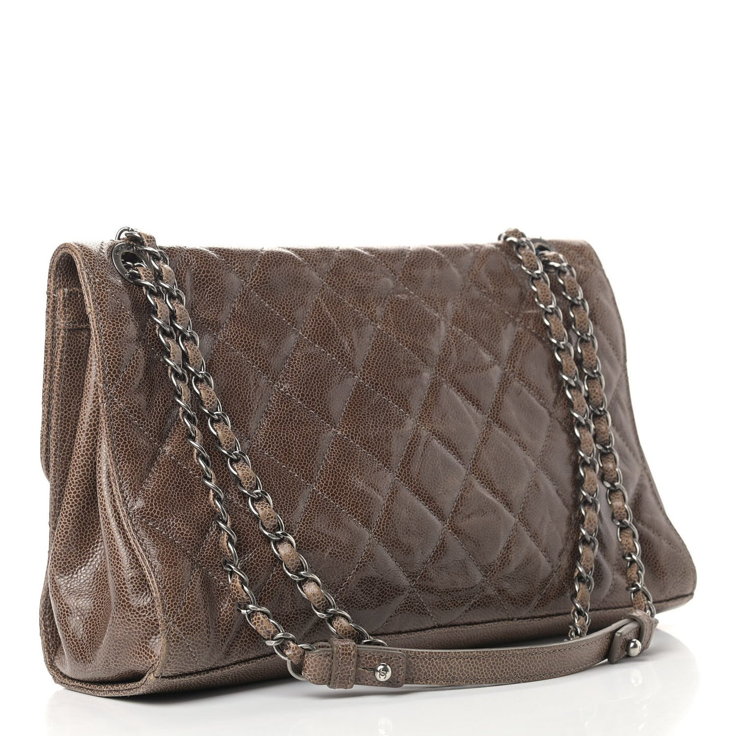Crumpled Grained Calfskin Jumbo CC Crave Flap Beige