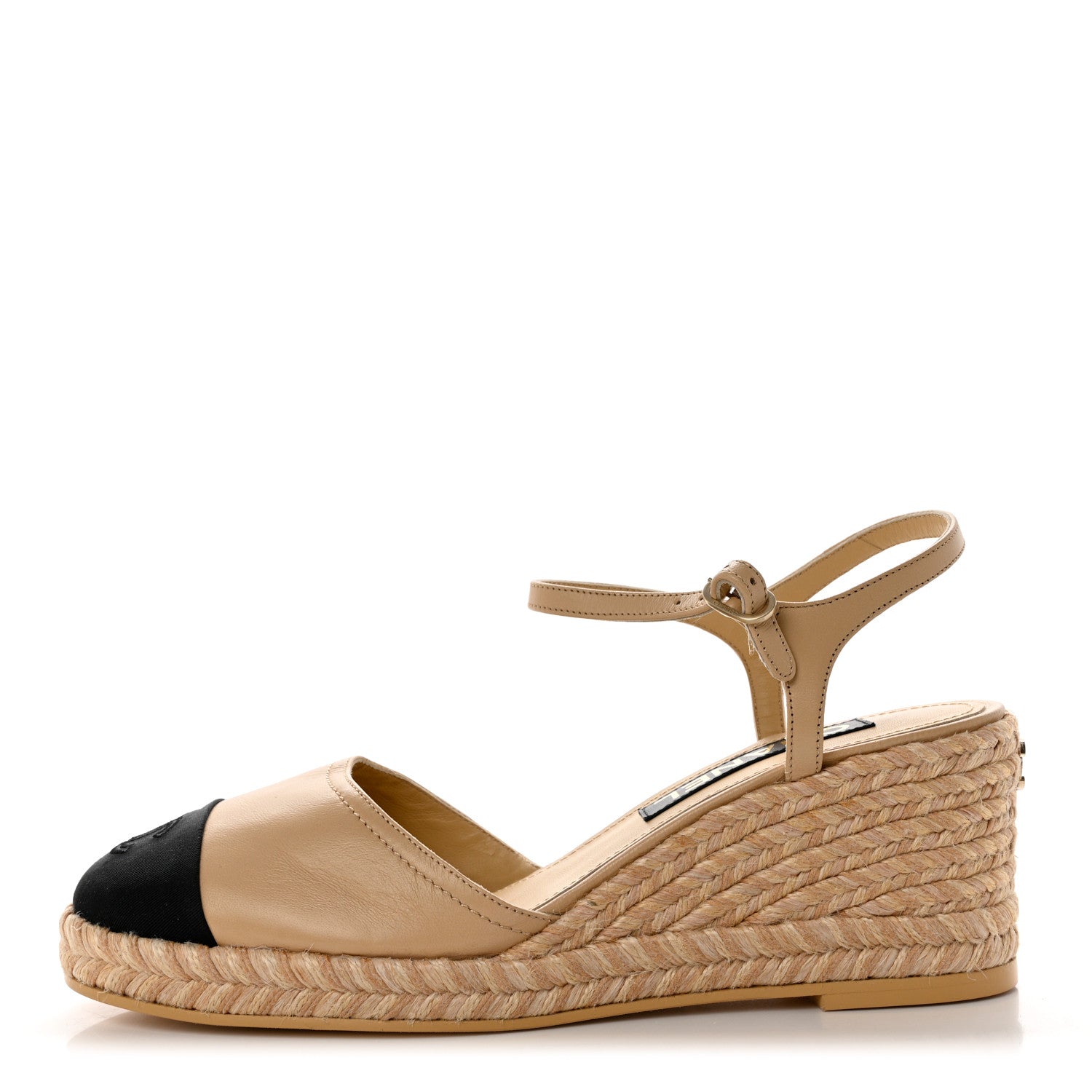 Chanel Lambskin Grosgrain CC Espadrilles Wedges 40 Beige Black 1 of 9