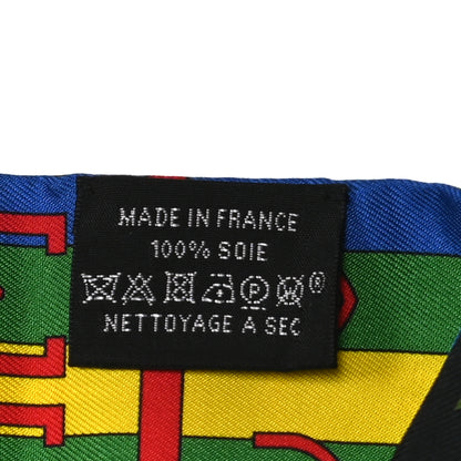 Hermes Silk Rocabar Fringed Twilly Bleu Royal Jaune Vert 3 of 3