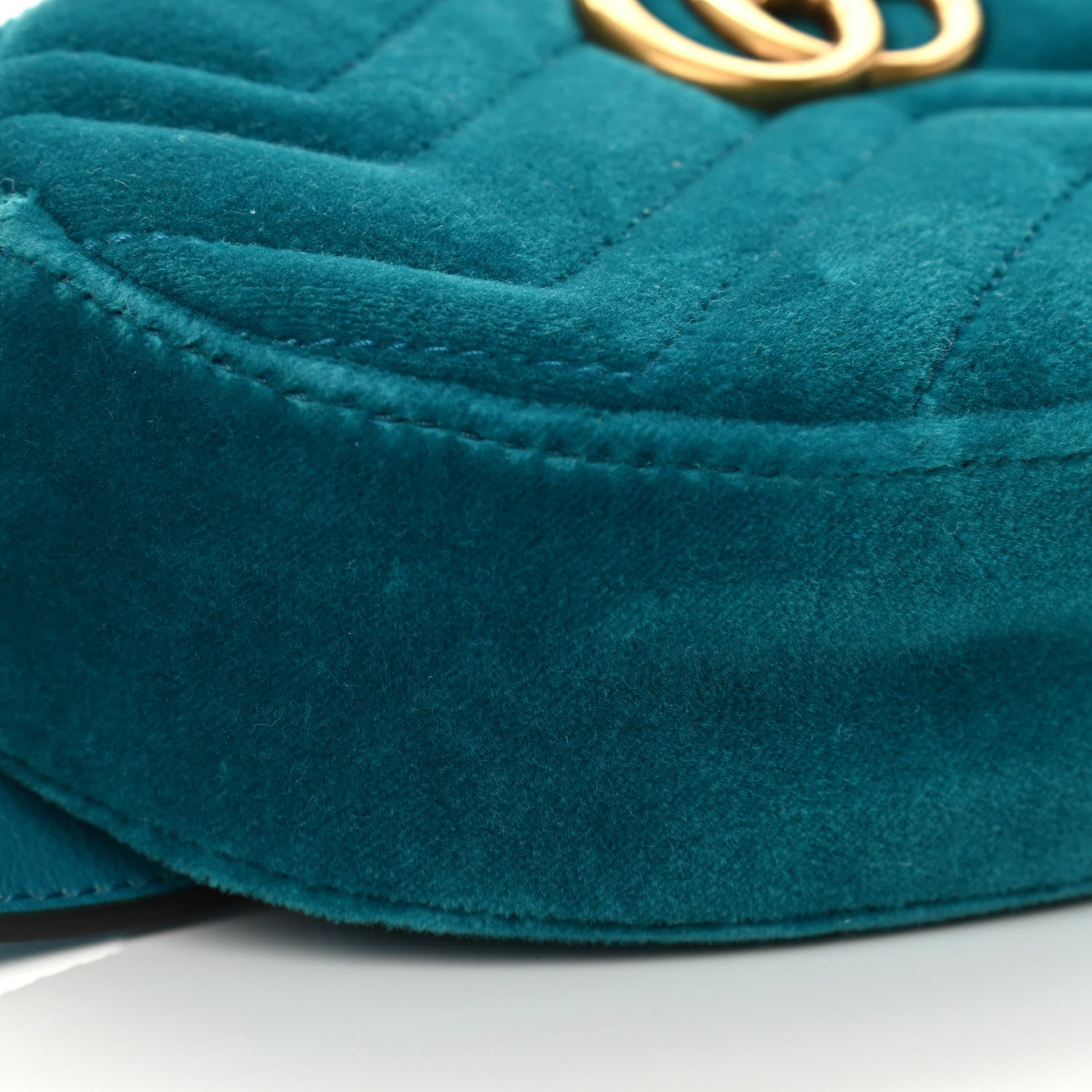 Gucci Velvet Matelasse GG Marmont Belt Bag 85 34 Pavone Cyan 9 of 10