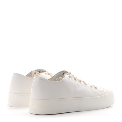 Chanel Lambskin Printed Logo Sneakers 39 White 5 of 9