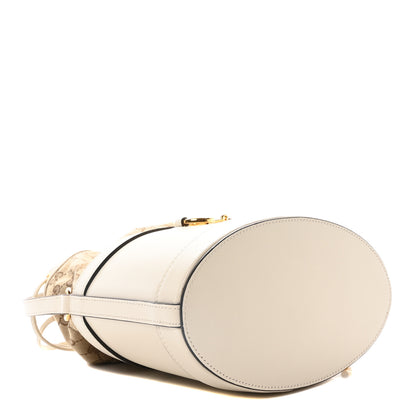 Gucci Monogram Textured Calfskin Horsebit 1955 Drawstring Bucket Bag Beige Mystic White 4 of 10