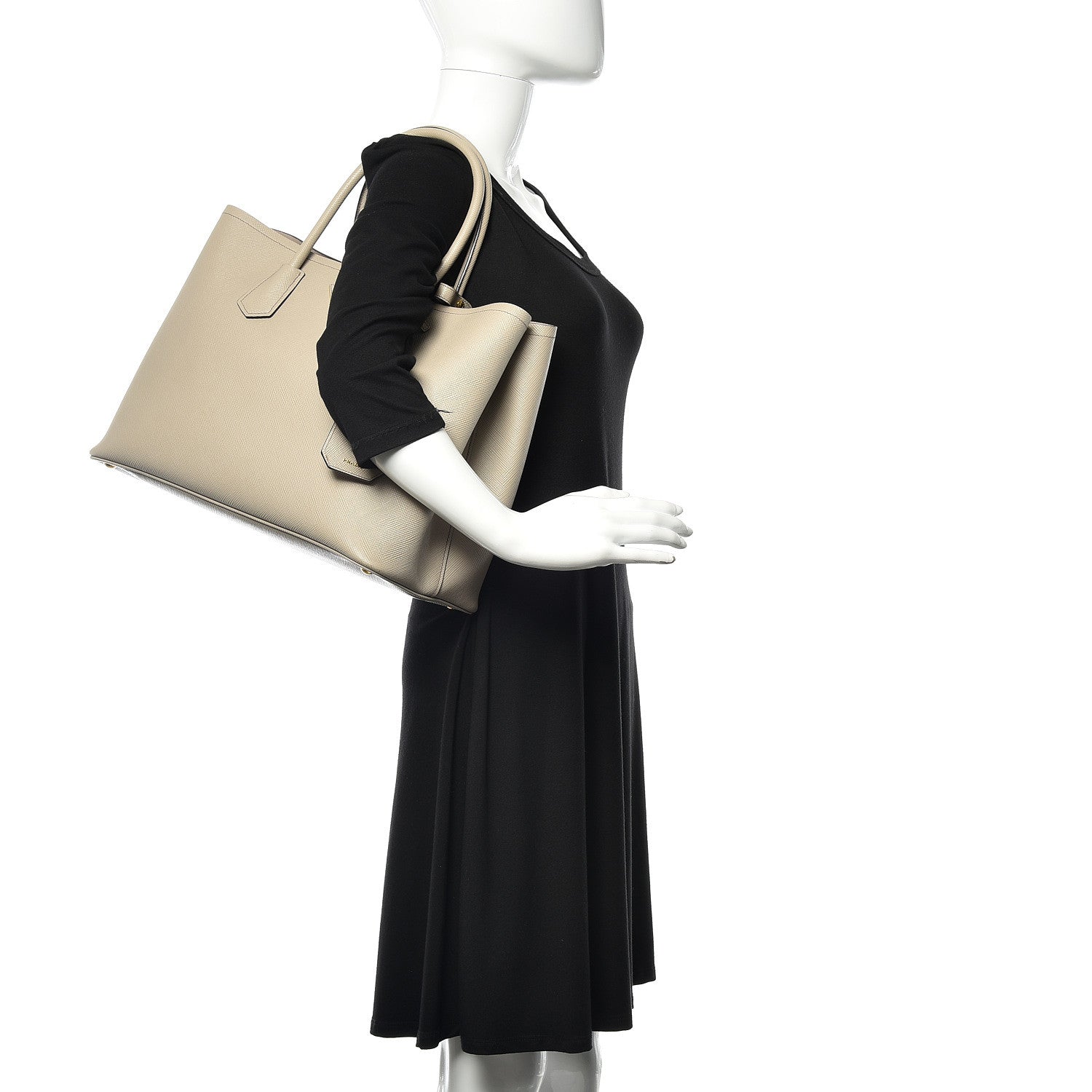 Prada Saffiano Cuir Large Double Bag Pomice 2 of 14