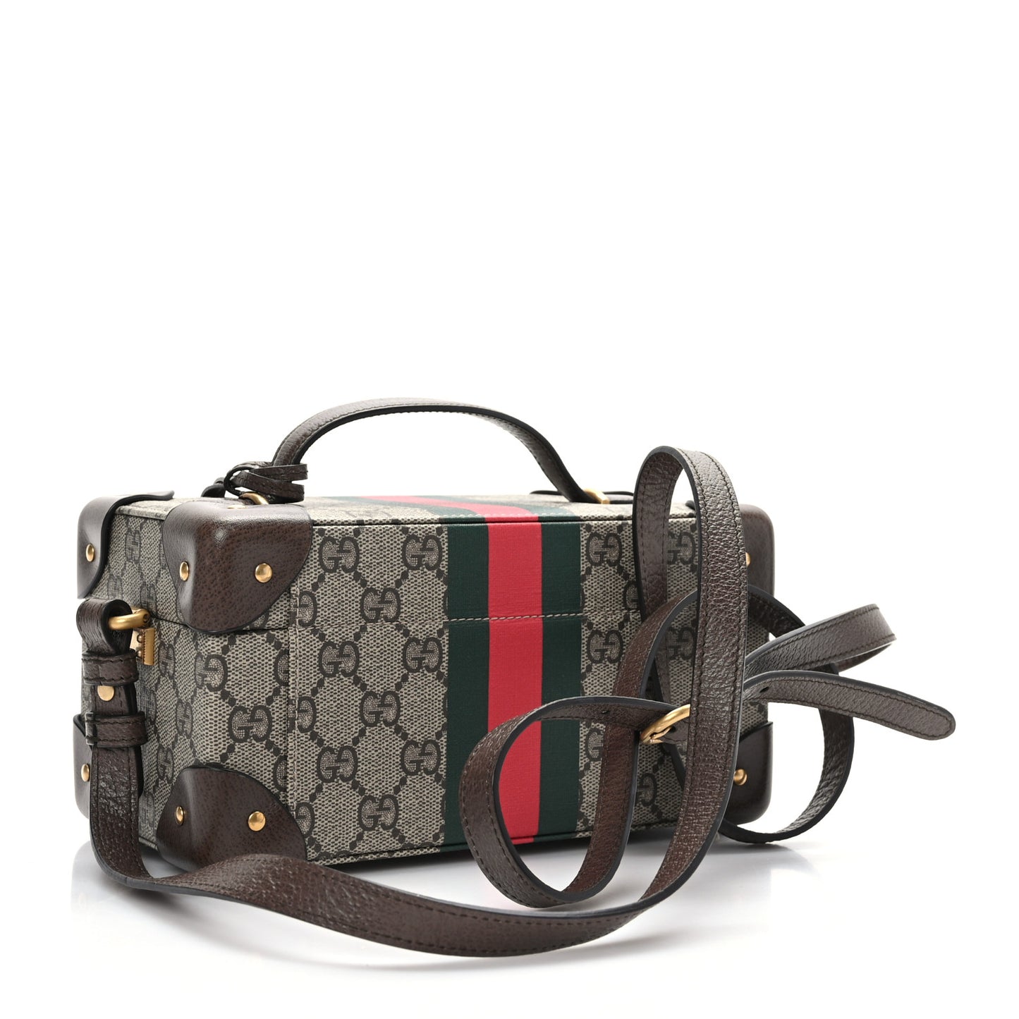 GG Supreme Monogram Textured Dollar Calfskin Web Savoy Jewelry Case Beige Ebony New Acero