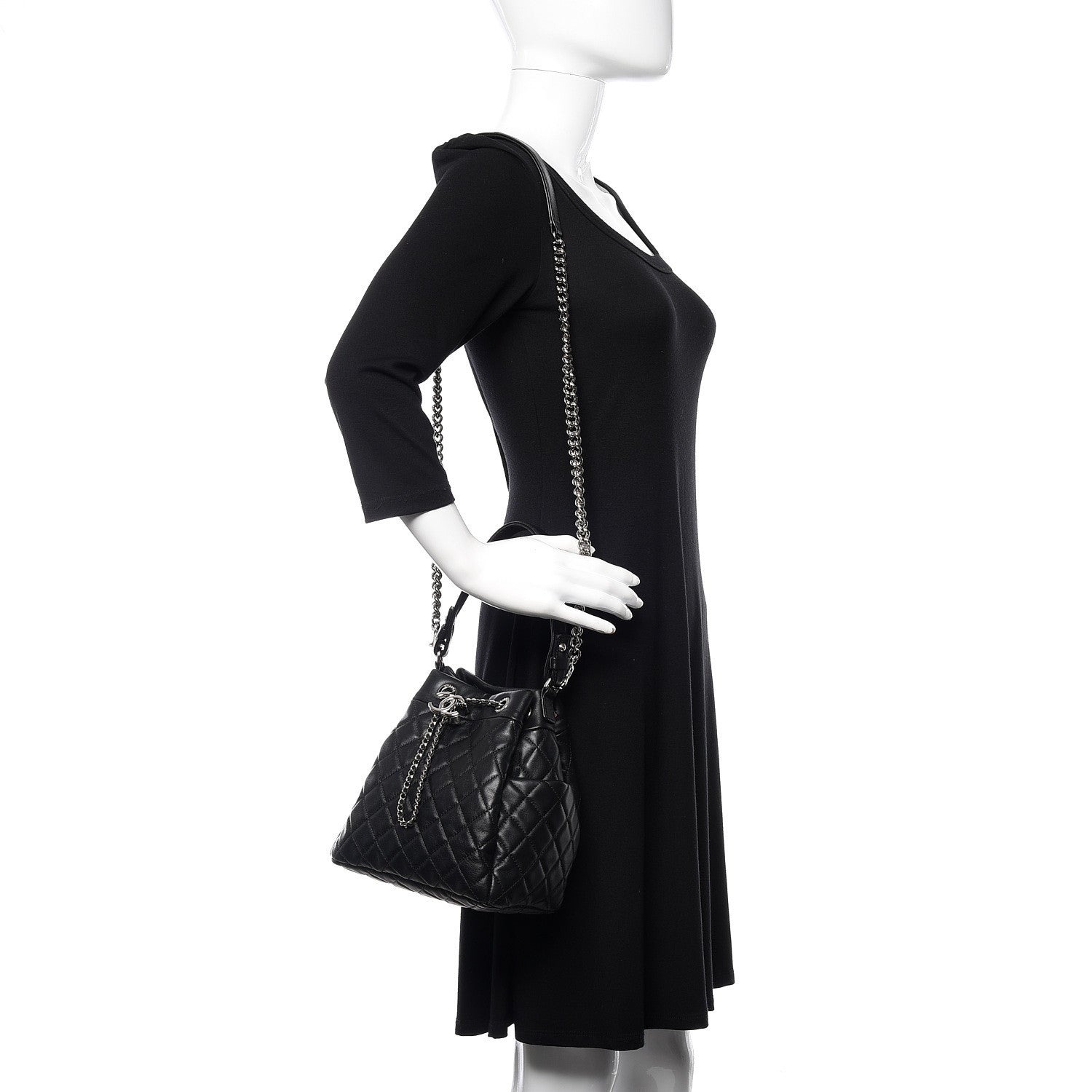 Chanel Lambskin Quilted CC Chain Drawstring Tote Black 2 of 10