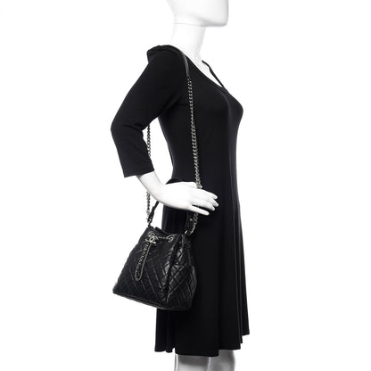 Chanel Lambskin Quilted CC Chain Drawstring Tote Black 2 of 10