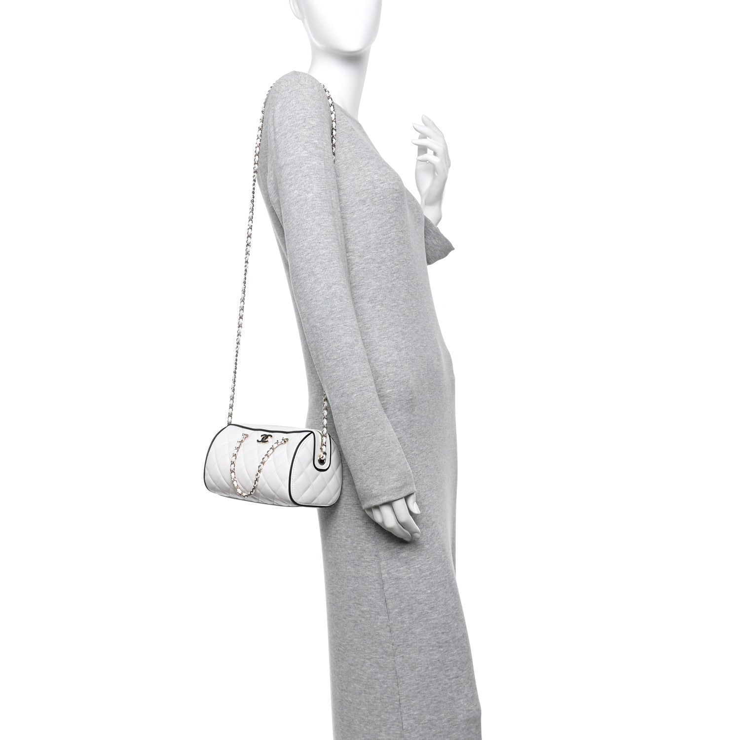 Chanel Lambskin Quilted Barrel Clutch With Chain White 2 of 11