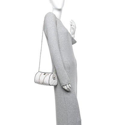 Chanel Lambskin Quilted Barrel Clutch With Chain White 2 of 11