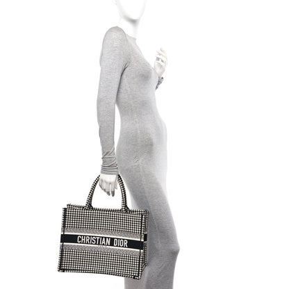 Christian Dior Canvas Houndstooth Embroidered Medium Book Tote Black White 2 of 13
