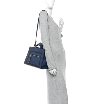 Fendi Vitello Century Opaco F is Fendi Bi-Color Small Runaway Satchel Blue Black 2 of 10