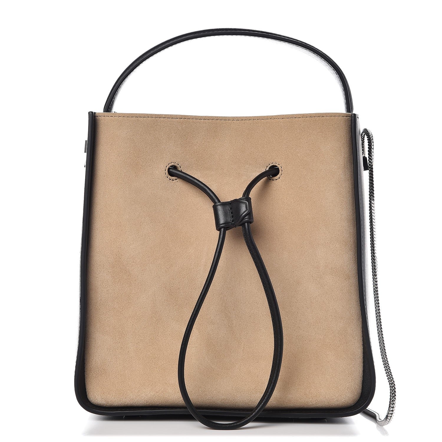 3.1 Phillip Lim 3.1 Smooth Calfskin Suede Bi-Color Small Soleil Bucket Drawstring Almond Black 1 of 9