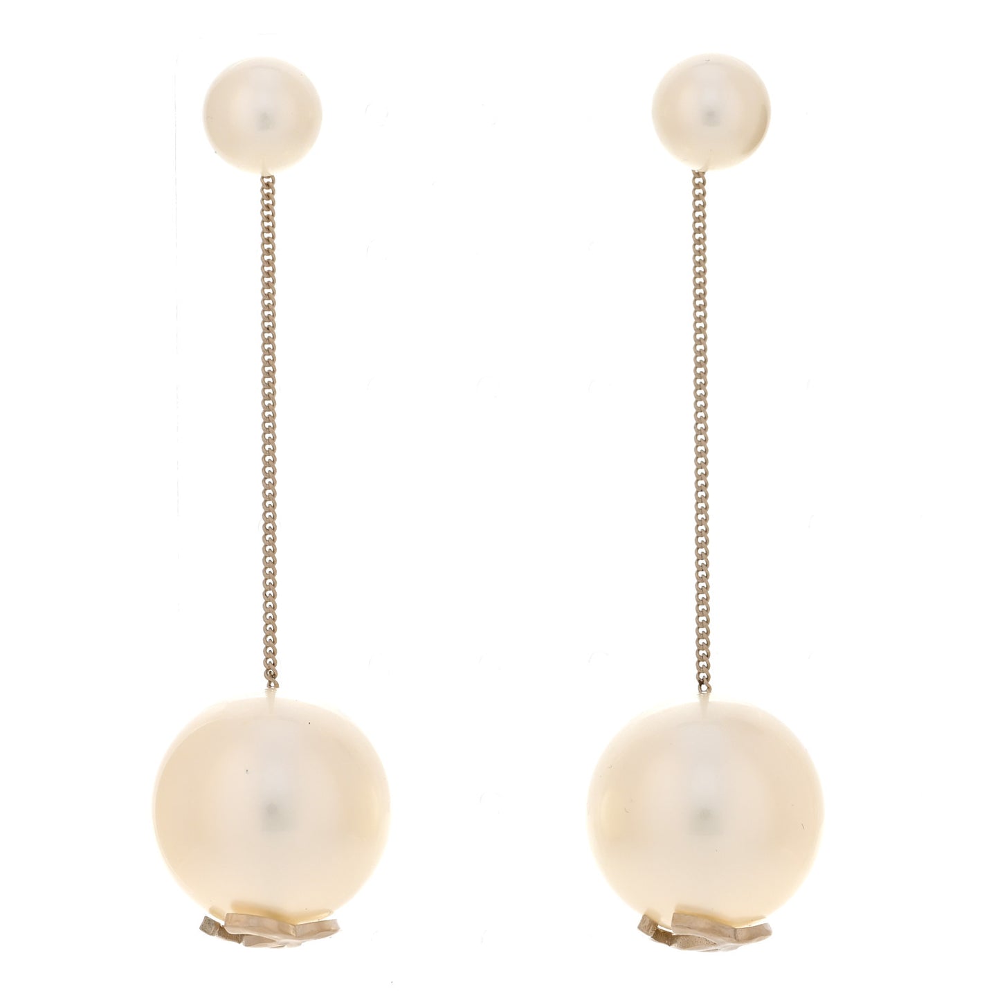 Pearl CC Chain Drop Earrings Gold