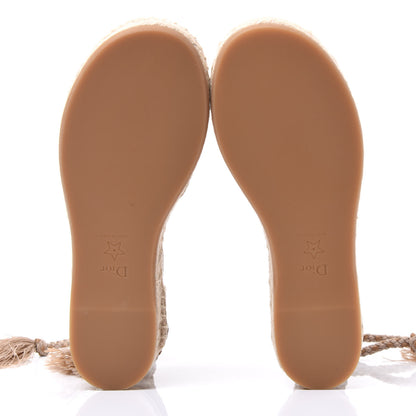 Christian Dior Canvas Embroidered Granville Ankle Tie Espadrille Flat Sandals 36 Cream 5 of 9