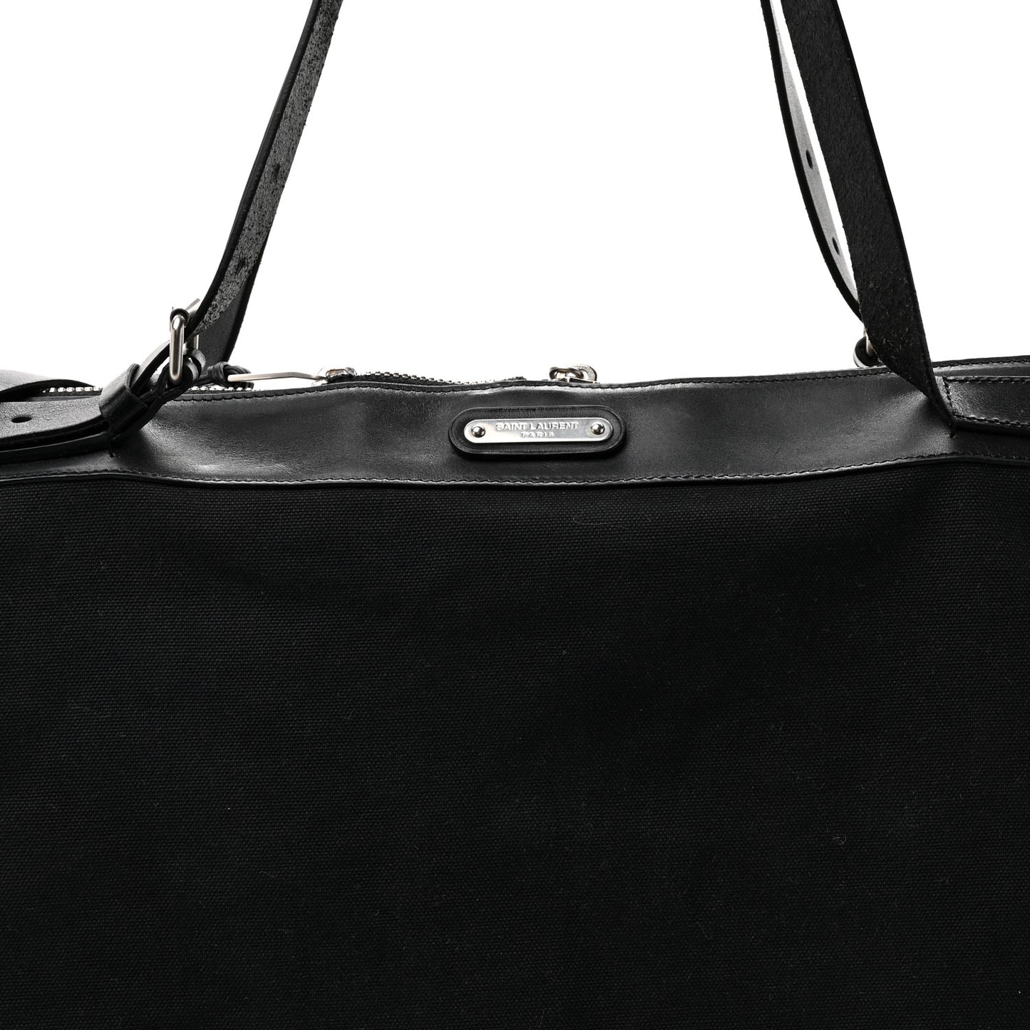 Canvas Calfskin Embossed Large Convertible ID Bag Black