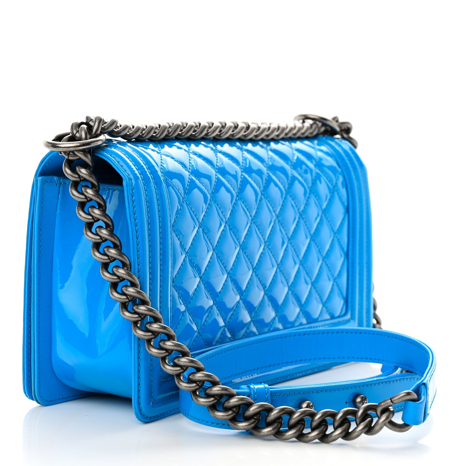 Chanel Patent Calfskin Quilted Medium Boy Flap Blue 3 of 12