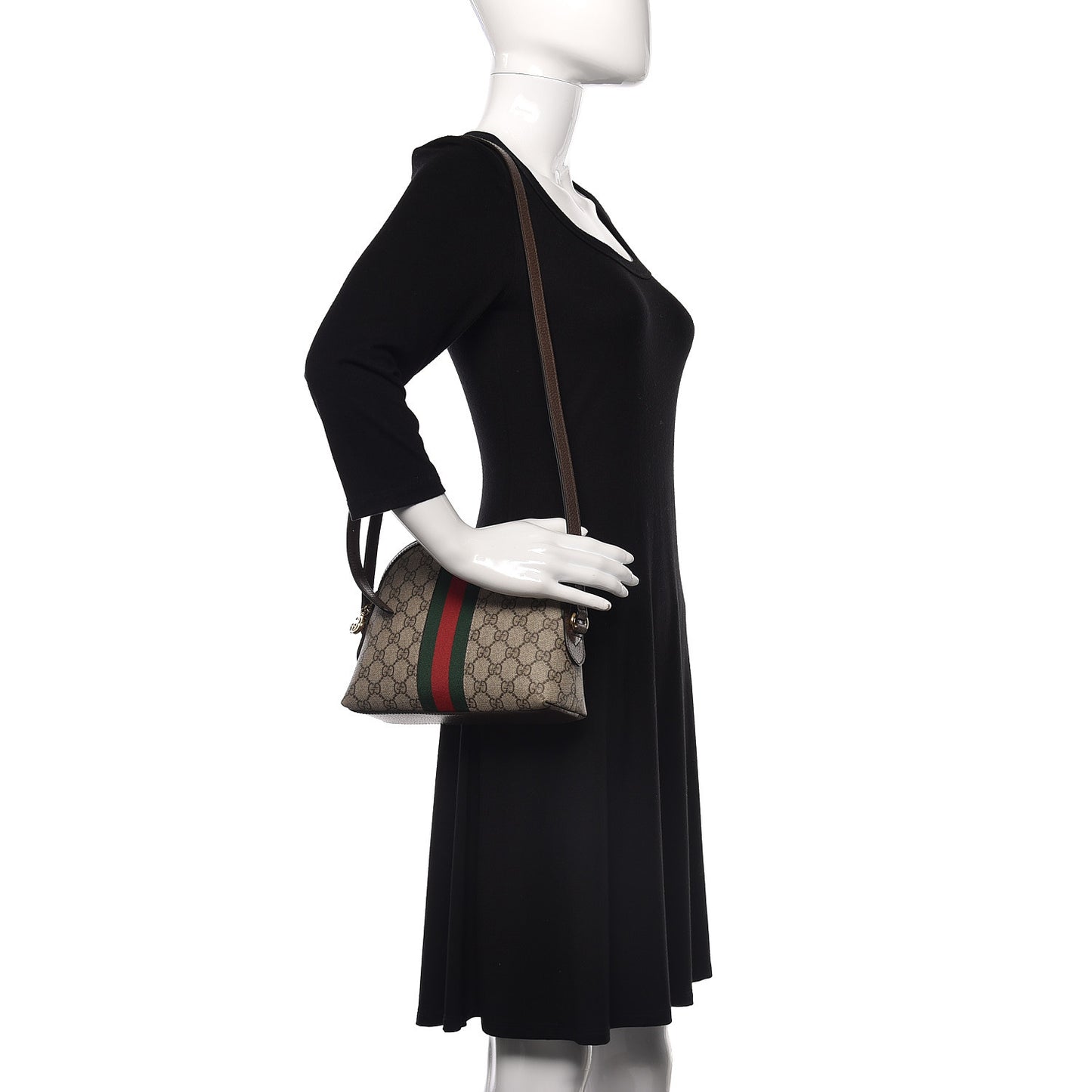 GG Supreme Monogram Textured Dollar Calfskin Web Small Ophidia Dome Shoulder Bag Beige Ebony New Acero