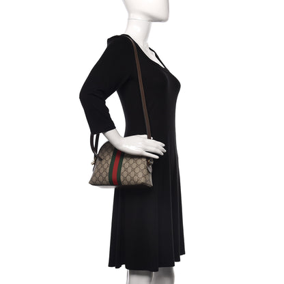Gucci GG Supreme Monogram Textured Dollar Calfskin Web Small Ophidia Dome Shoulder Bag Beige Ebony New Acero 2 of 9