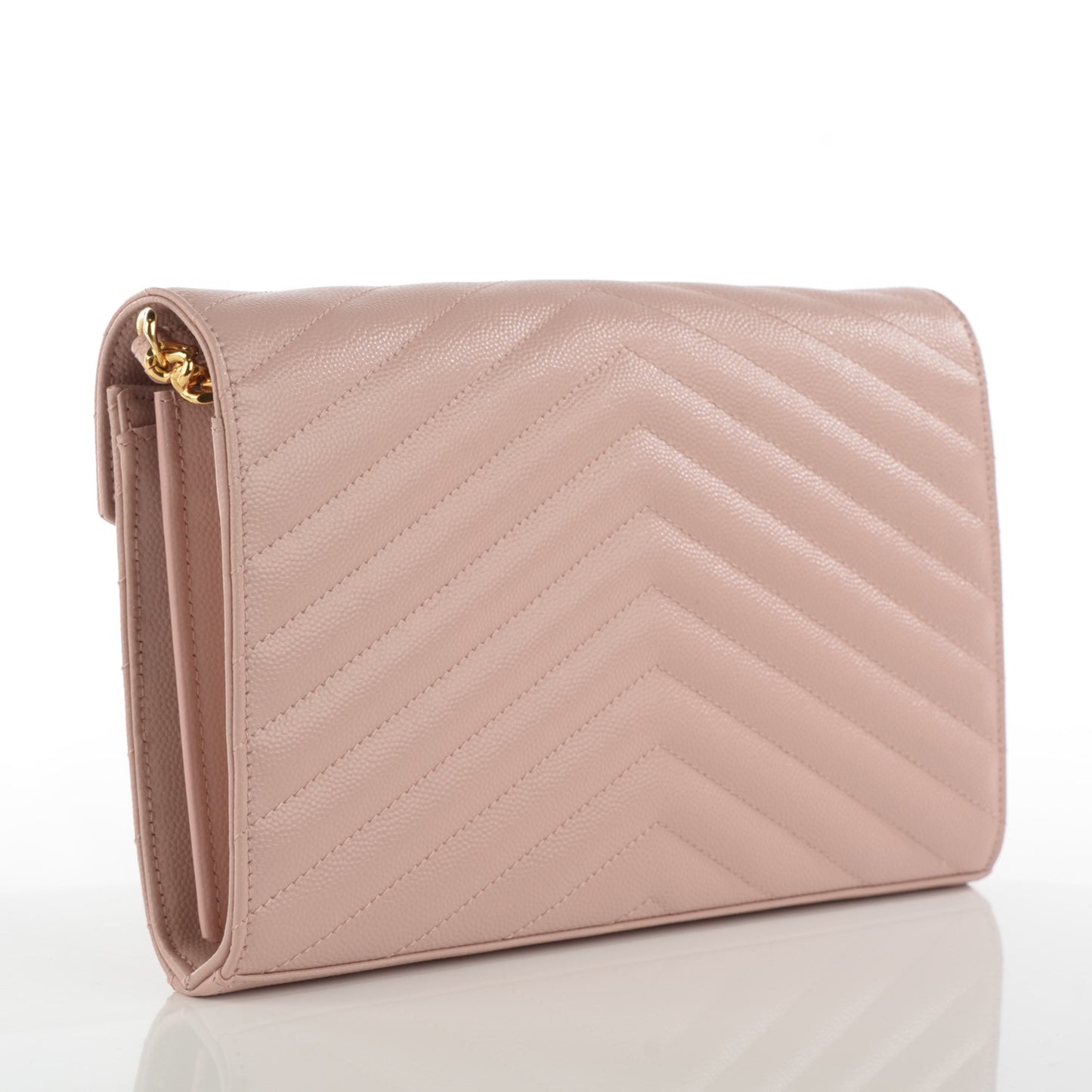 Grain De Poudre Matelasse Chevron Monogram Chain Wallet Pale Blush