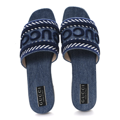 Gucci Plain Spain Denim Logo Slide Sandals 37.5 Light Blue 2 of 10