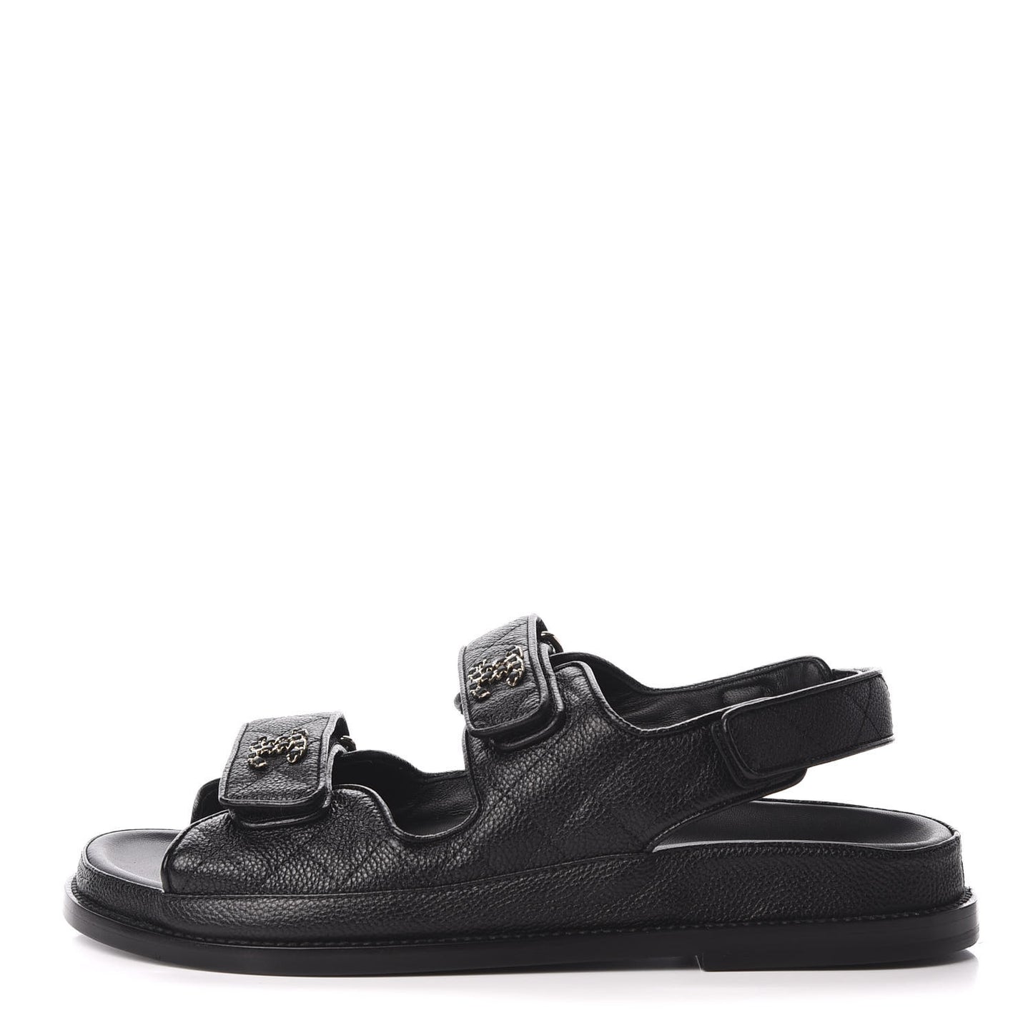 Grained Calfskin Velcro Dad Sandals 39 Black