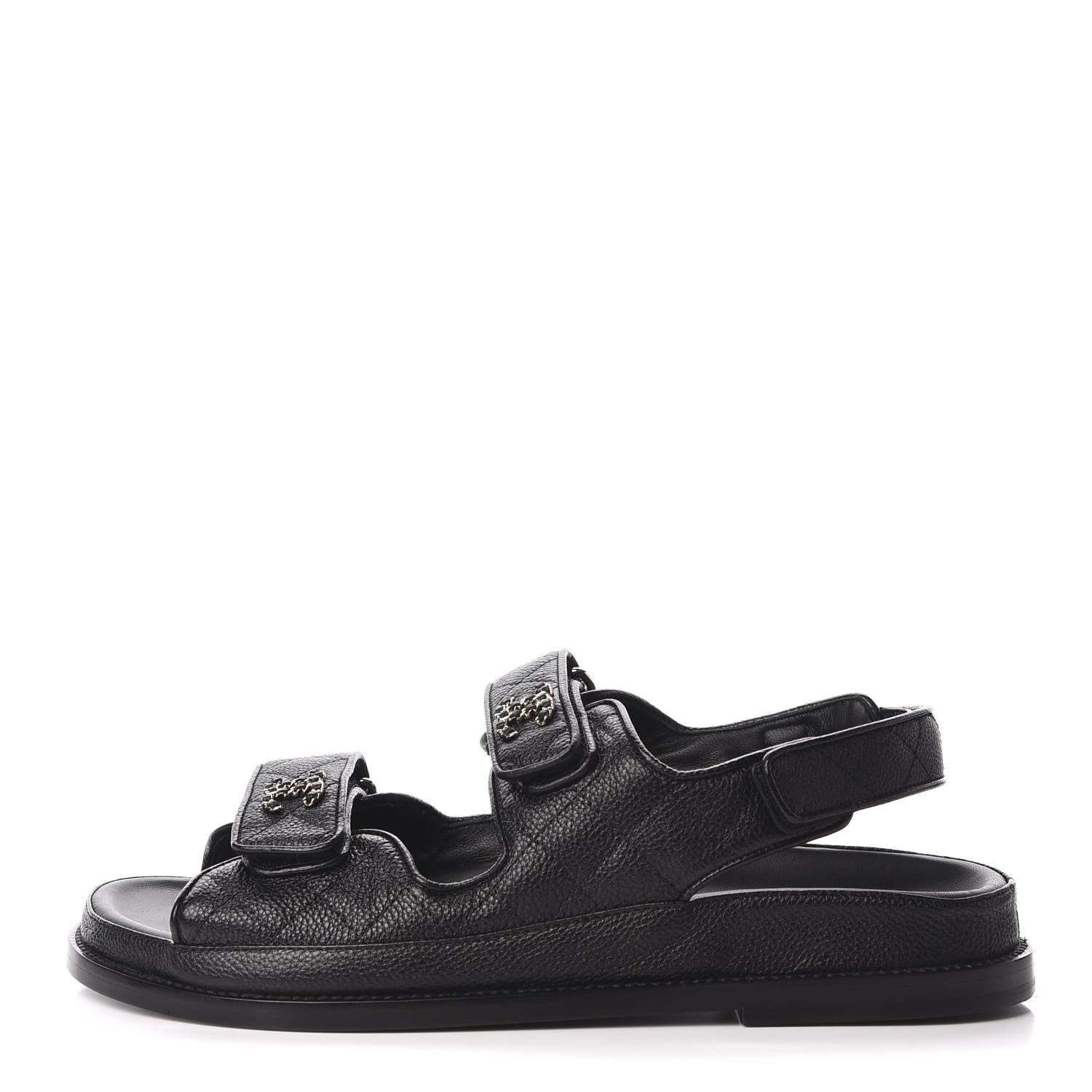 Chanel Grained Calfskin Velcro Dad Sandals 39 Black 1 of 9