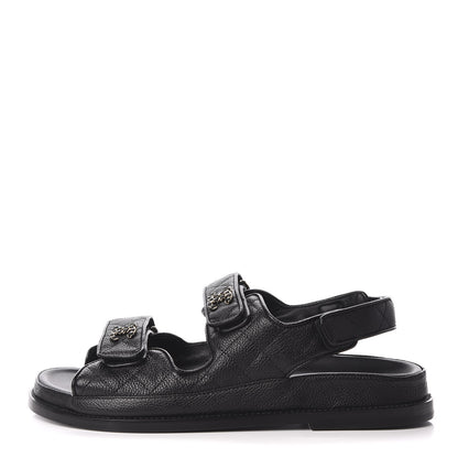 Chanel Grained Calfskin Velcro Dad Sandals 39 Black 1 of 9