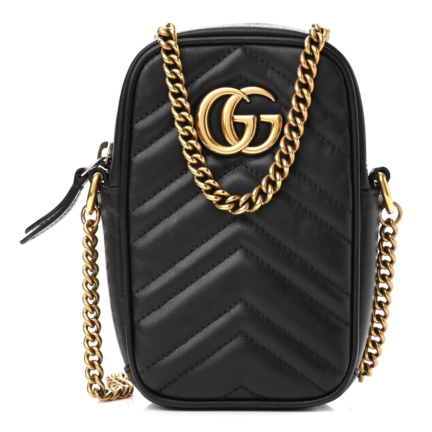 Gucci Calfskin Matelasse Mini GG Marmont Crossbody Bag Black 1 of 11