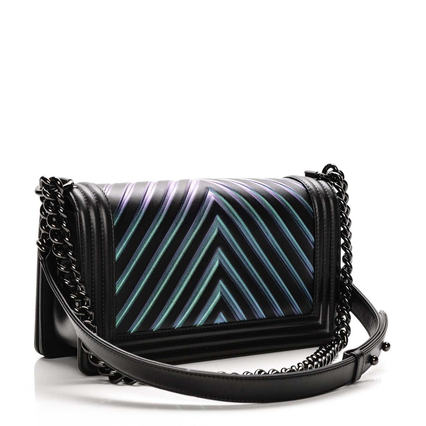 Calfskin Painted Chevron Embossed Medium Boy Flap Black