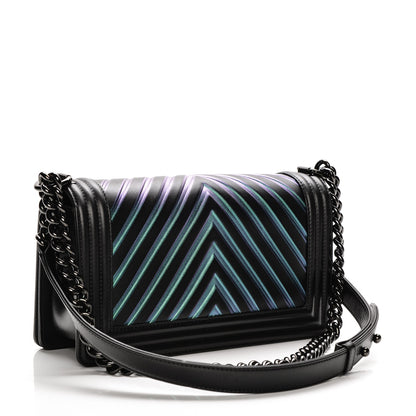 Chanel Calfskin Painted Chevron Embossed Medium Boy Flap Black 3 of 9