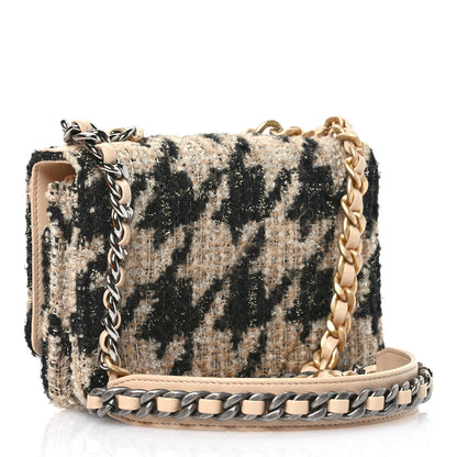 Chanel Wool Tweed Lambskin Quilted Chanel 19 Wallet On Chain WOC  Beige Black 3 of 11