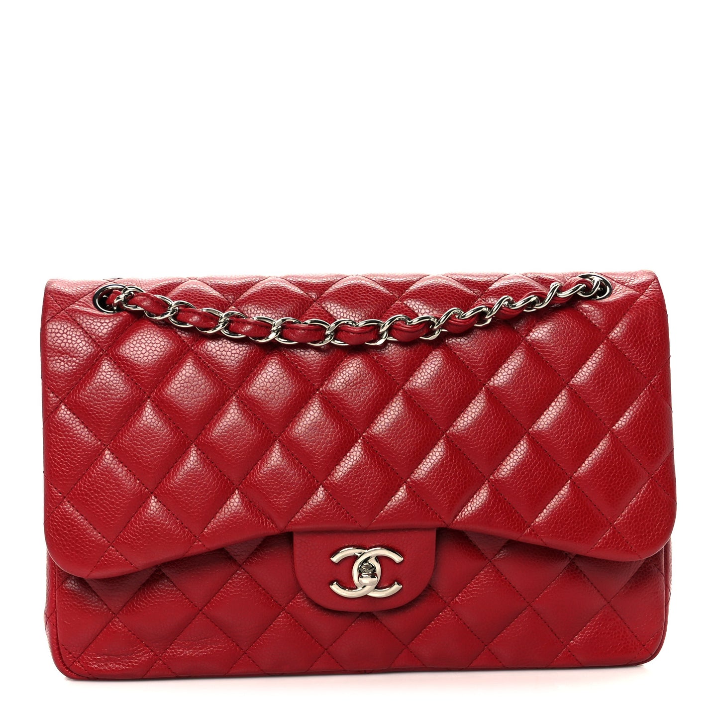 Caviar Quilted Jumbo Double Flap Red