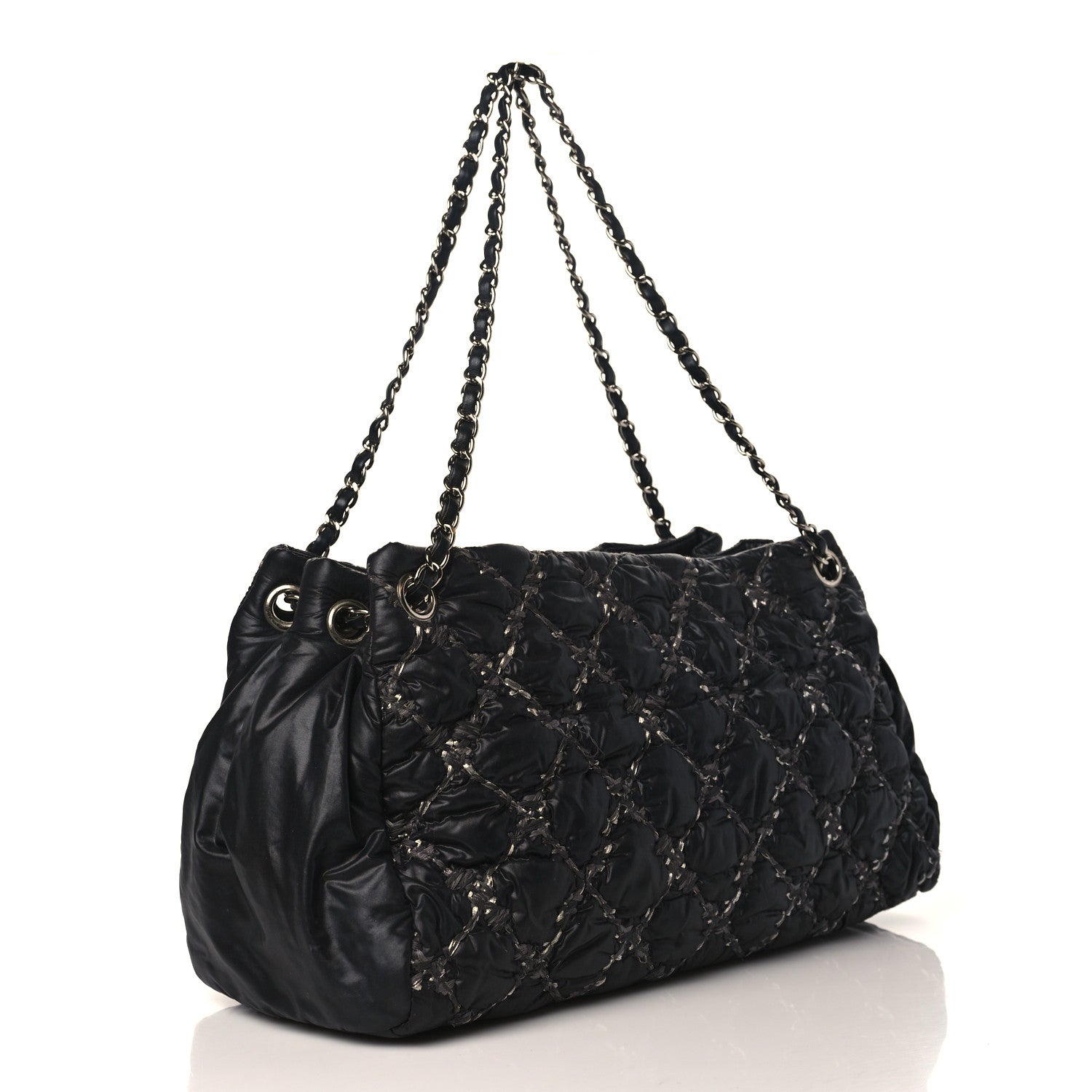 Chanel Nylon Quilted Tweed Stitch Bubble Tote Black 3 of 10