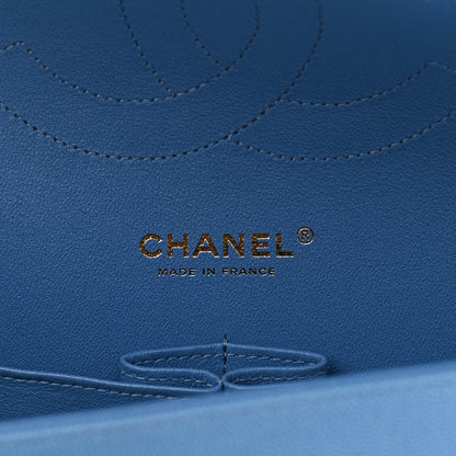 Chanel Caviar Flat Chevron Quilted Jumbo Double Flap Blue 6 of 12