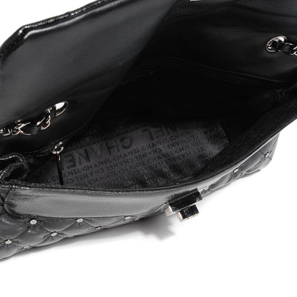 Chanel Glazed Crackled Calfskin Studded Mademoiselle Flap Black 5 of 8