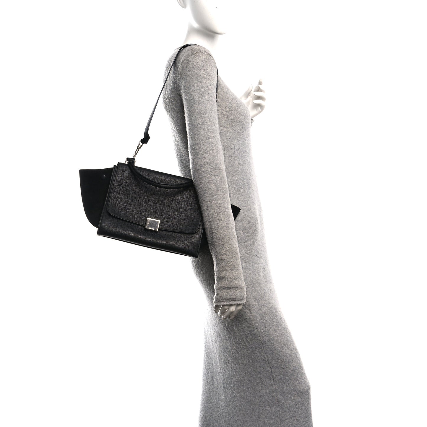 Drummed Calfskin Suede Small Trapeze Black