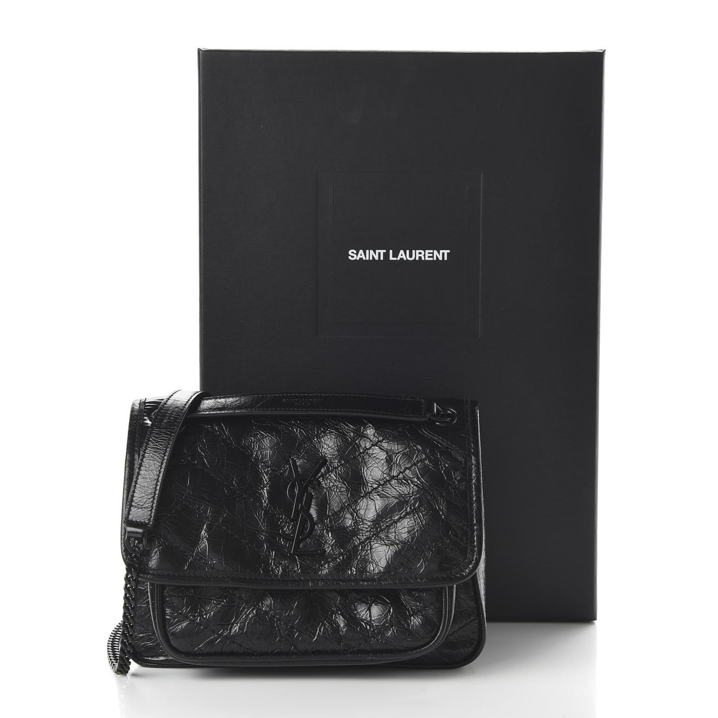 Crinkled Calfskin Matelasse Monogram Baby Niki Chain Satchel Black