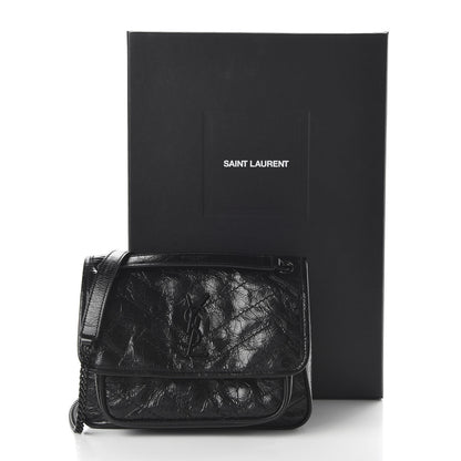 Saint Laurent Crinkled Calfskin Matelasse Monogram Baby Niki Chain Satchel Black 9 of 9