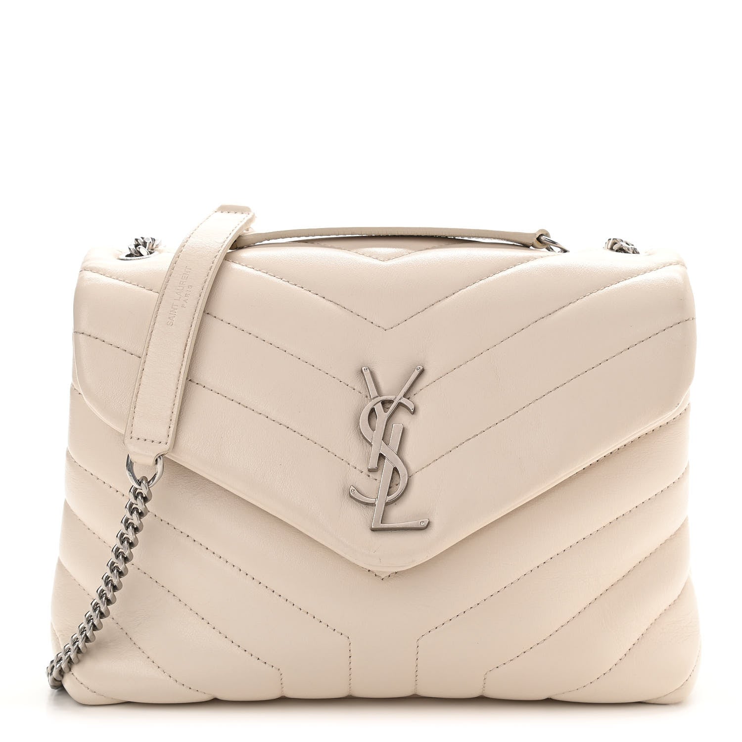 Saint Laurent Calfskin Y Quilted Monogram Small Loulou Chain Satchel Ivory 1 of 16