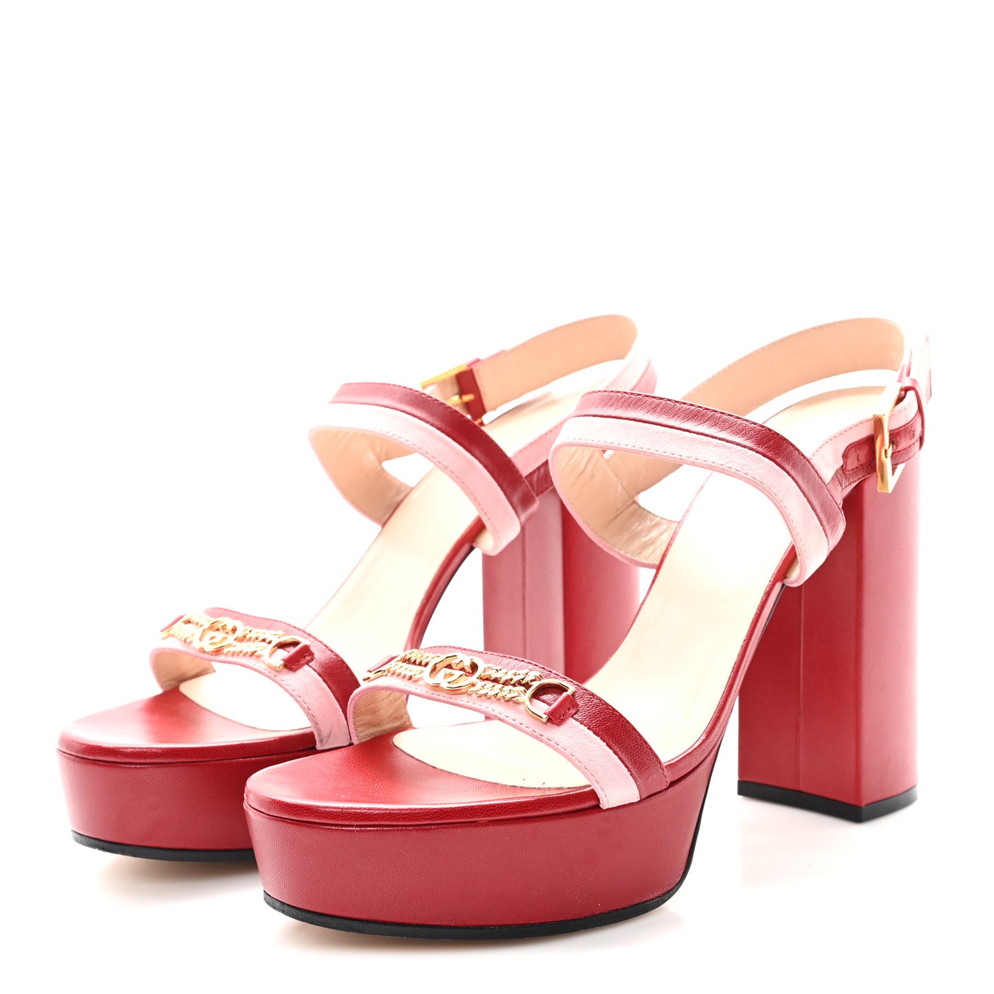 Calfskin Suede Interlocking G Chain Platform Sandals 40 New Cherry Red Wild Rose