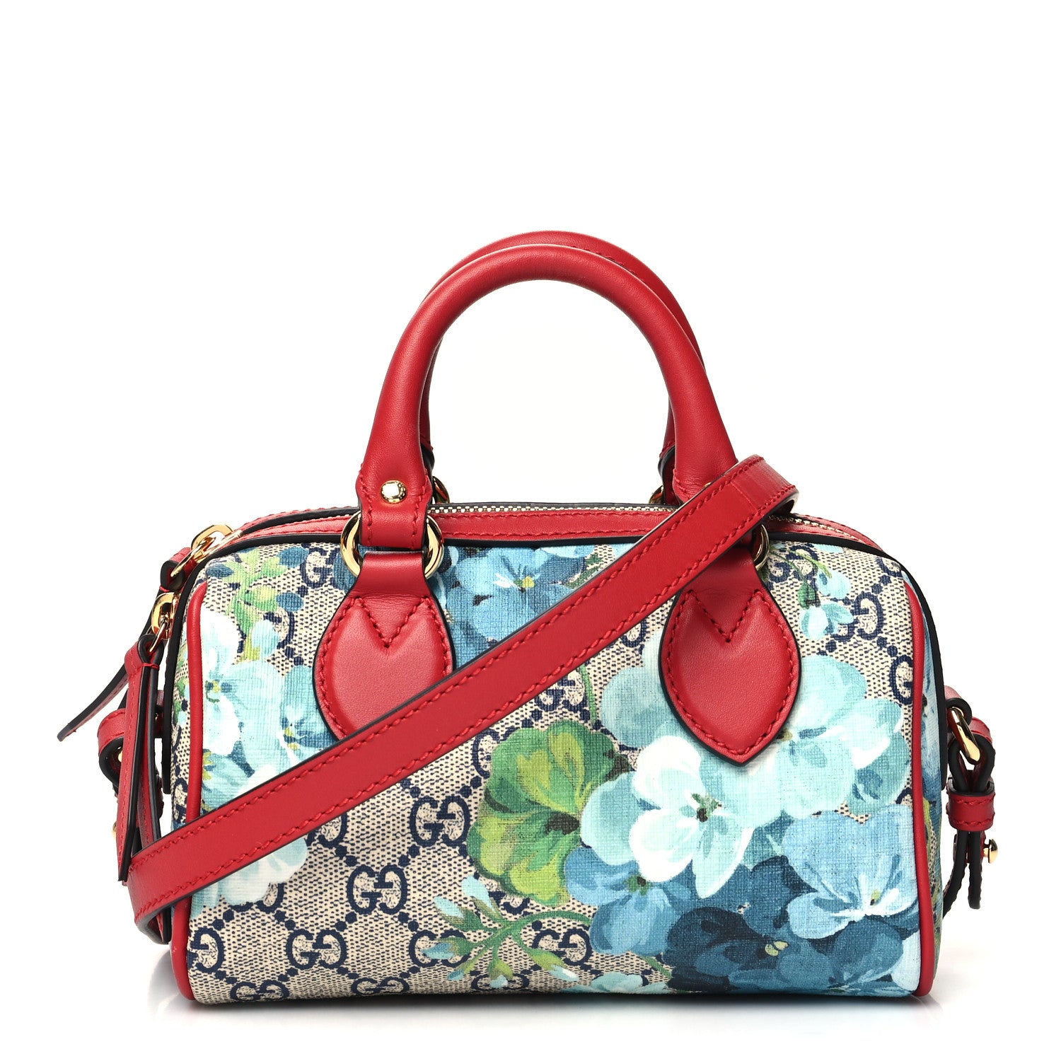 Gucci GG Supreme Monogram Blooms Mini Boston Navy Blue Hibiscus 1 of 14