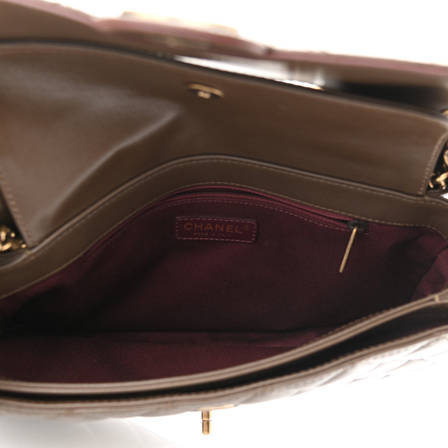 Glazed Calfskin Quilted Large Perfect Edge Flap Kaki