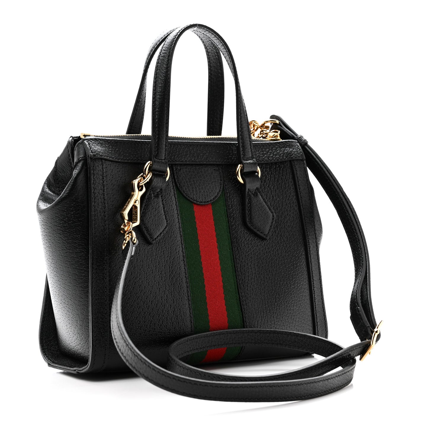 Textured Calfskin Web Small Ophidia Tote Bag Black