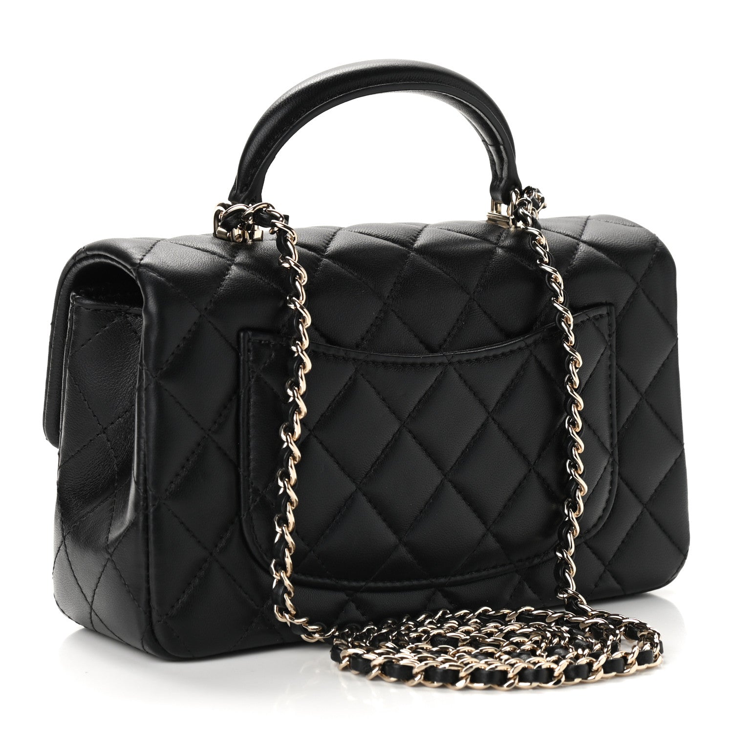 Chanel Lambskin Quilted Mini Top Handle Rectangular Flap Black 3 of 9