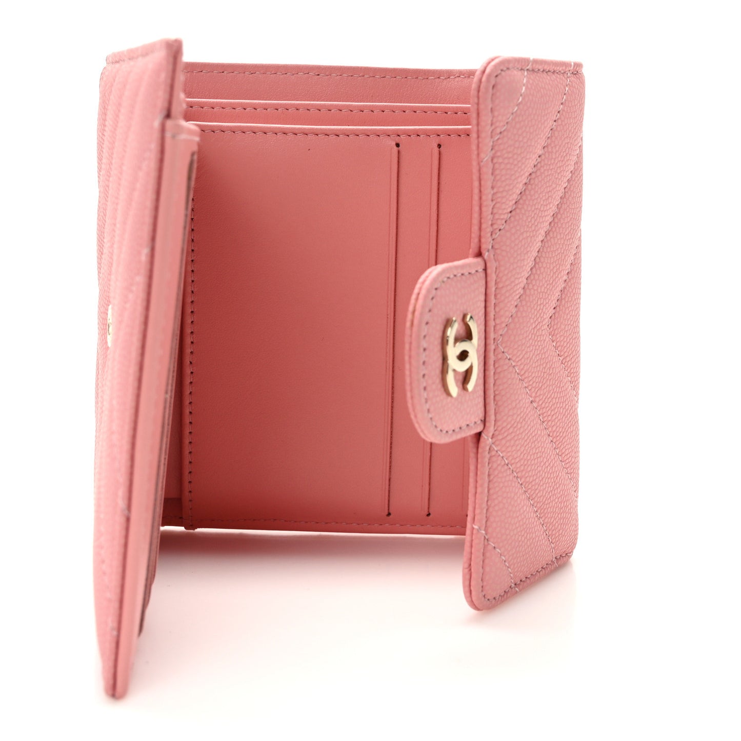 Caviar Chevron Quilted Compact Flap Wallet Pink