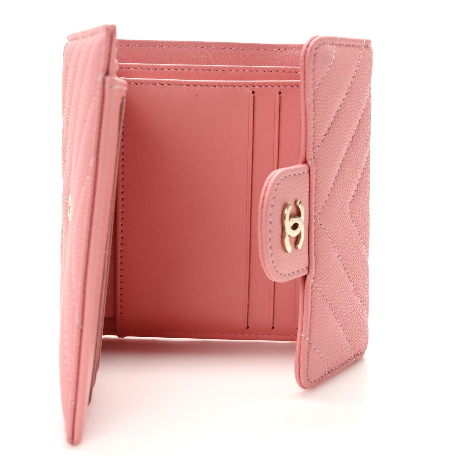 Chanel Caviar Chevron Quilted Compact Flap Wallet Pink 5 of 9
